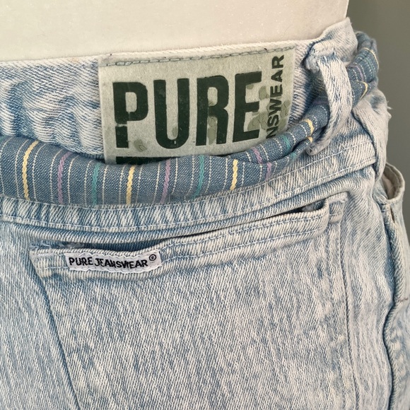 Vintage 80s 90s Acid Wash Denim and Pastel Stripes Knee Length Flowy Skirt - Picture 6 of 9